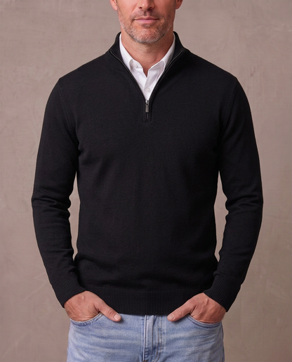 Jersey de punto fino con media cremallera Marcos - Negro