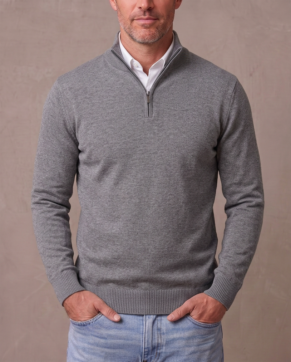 Jersey de punto fino con media cremallera Marcos - Gris