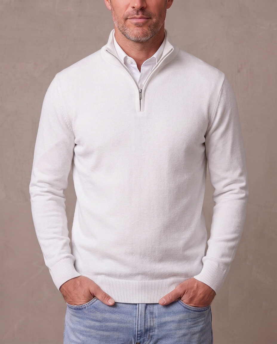 Jersey de punto fino con media cremallera Marcos - Blanco