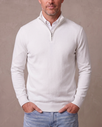 Jersey de punto fino con media cremallera Marcos - Blanco