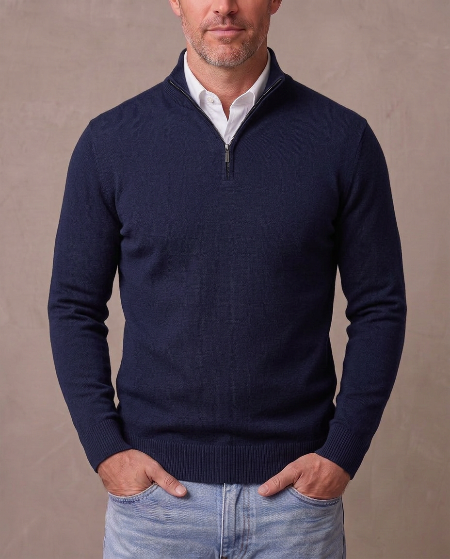Jersey de punto fino con media cremallera Marcos - Azul marino