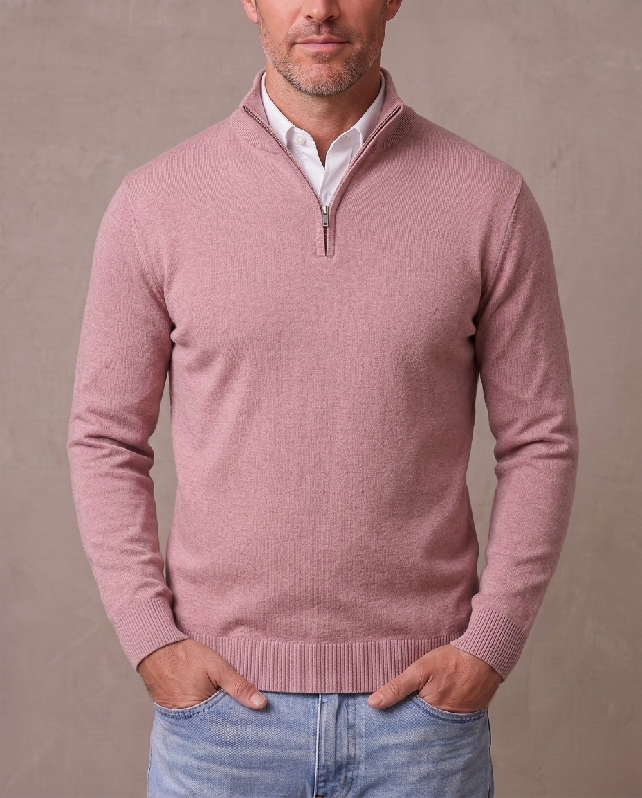 Jersey de punto fino con media cremallera Marcos - Rosa palo