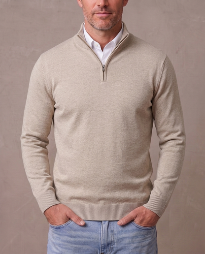 Jersey de punto fino con media cremallera Marcos - Beige