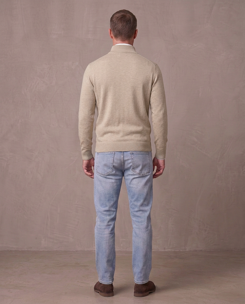 Jersey de punto fino con media cremallera Marcos, otra vista - Beige