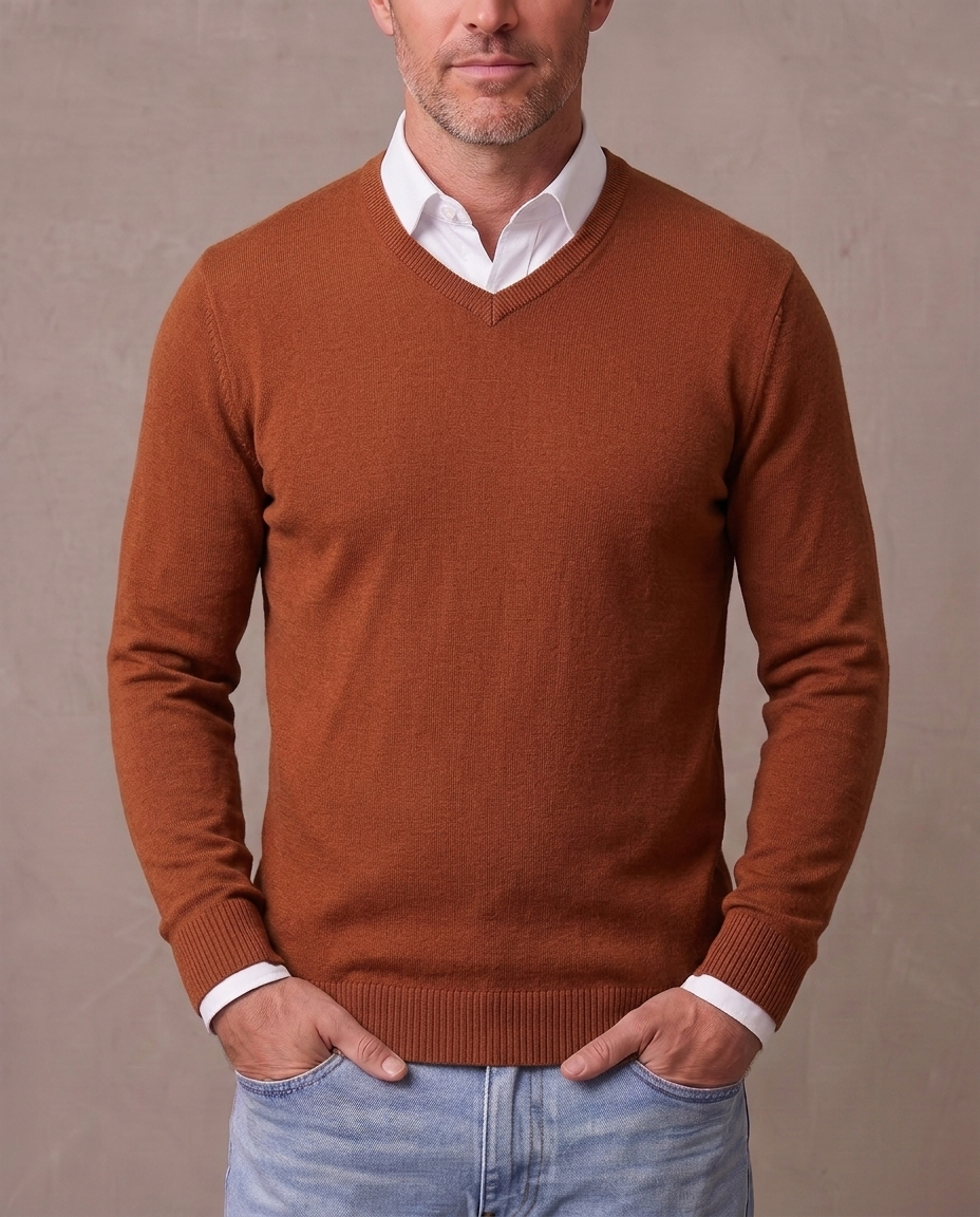 Jersey de cuello de pico Andrés - Teja