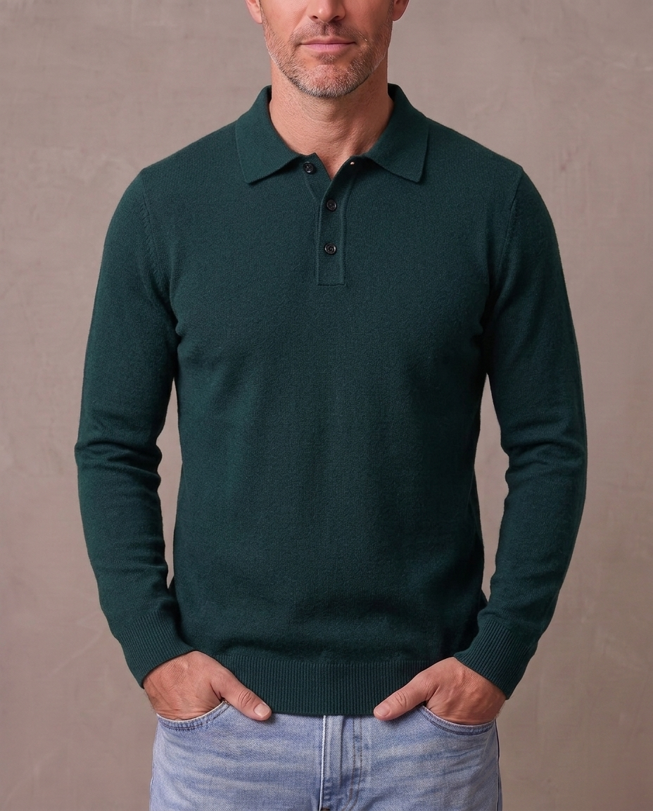 Polo de punto de manga larga Rafael - Verde botella