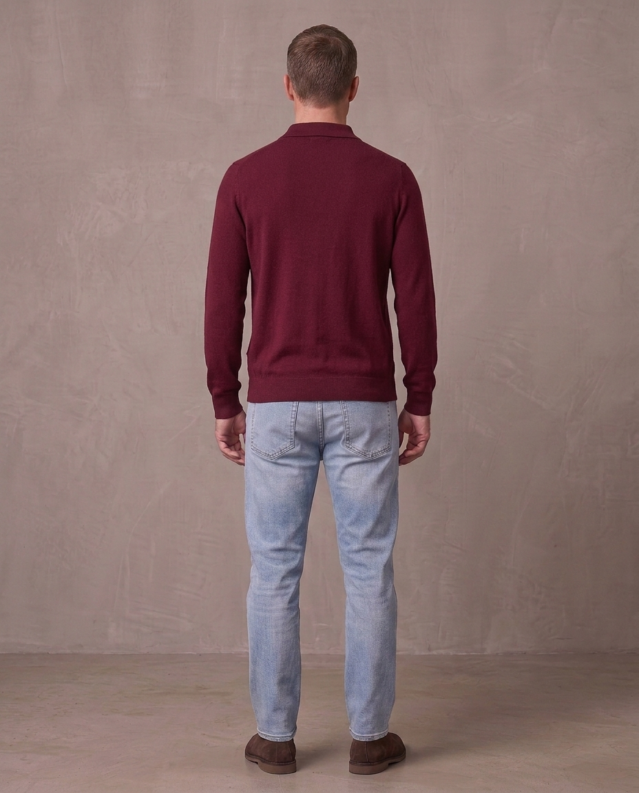 Polo de punto de manga larga Rafael, otra vista - Burdeos