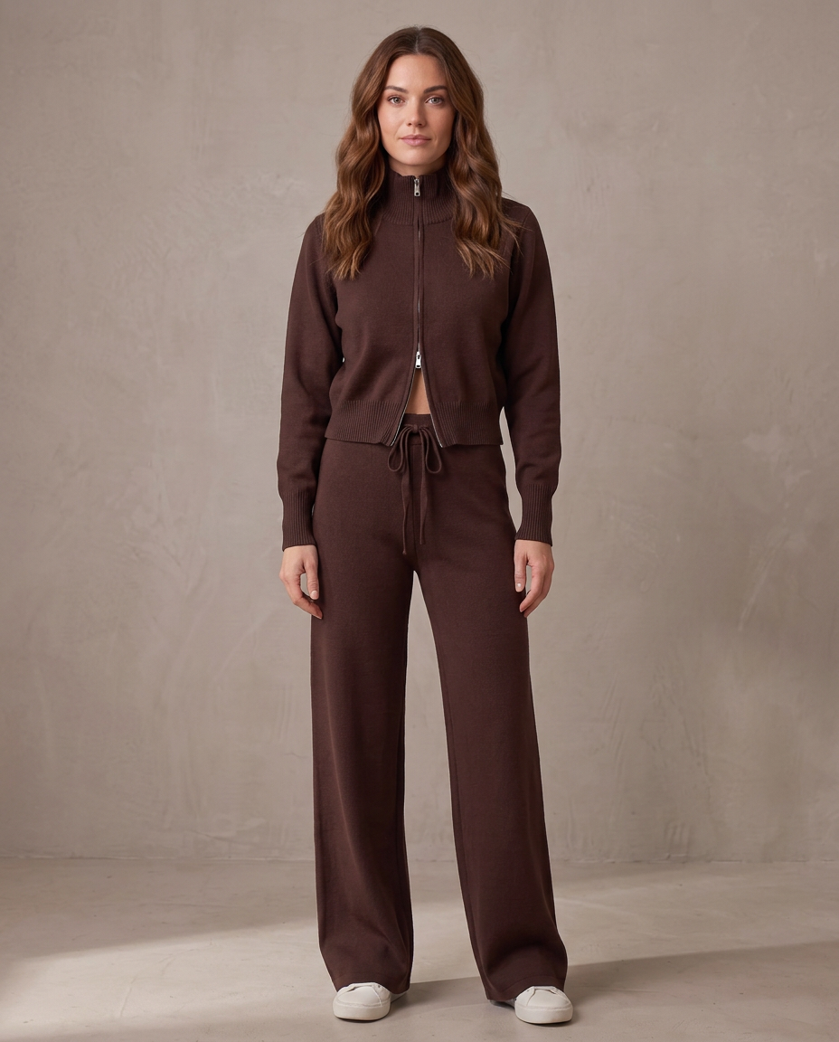 Conjunto de punto con cremallera Lorena - Chocolate
