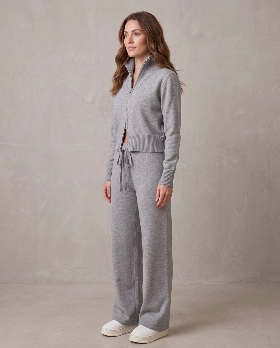Conjunto de punto con cremallera Lorena, vista de tres cuartos - Gris