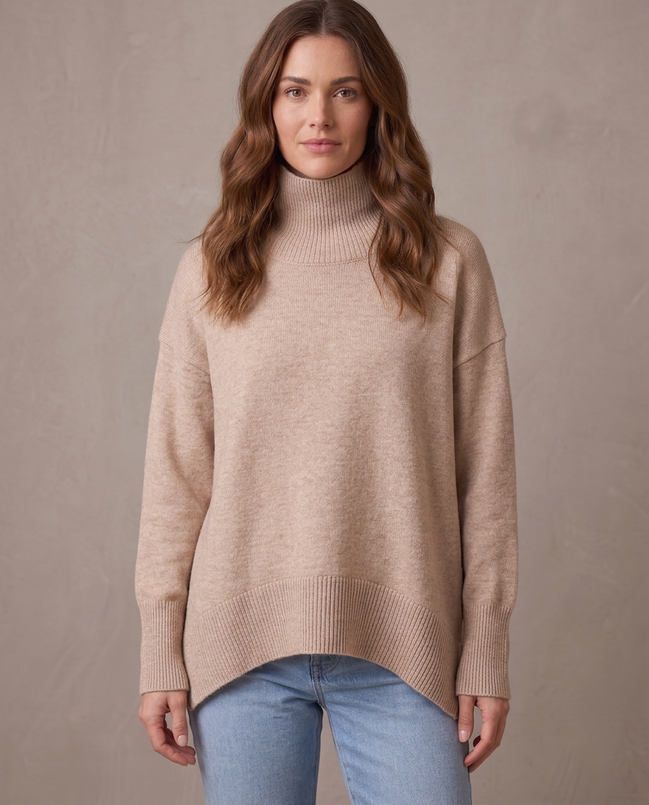 Jersey largo de cuello alto Rocío - Beige