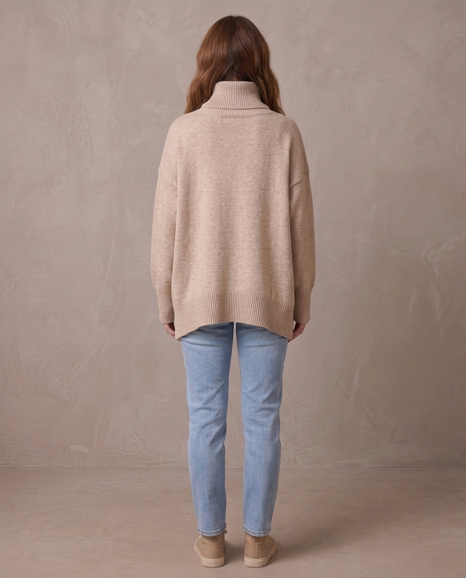 Jersey largo de cuello alto Rocío, otra vista - Beige
