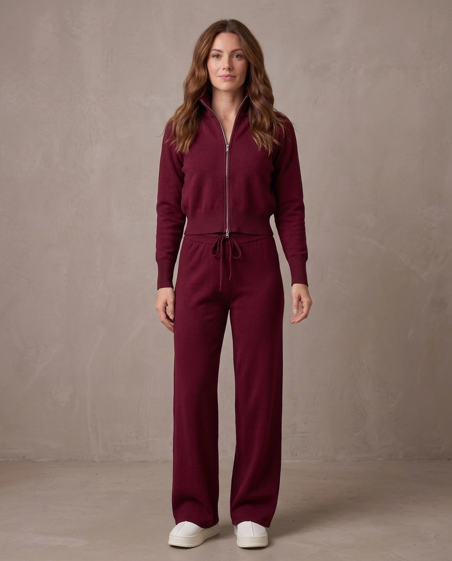 Conjunto de punto con cremallera Lorena - Burdeos
