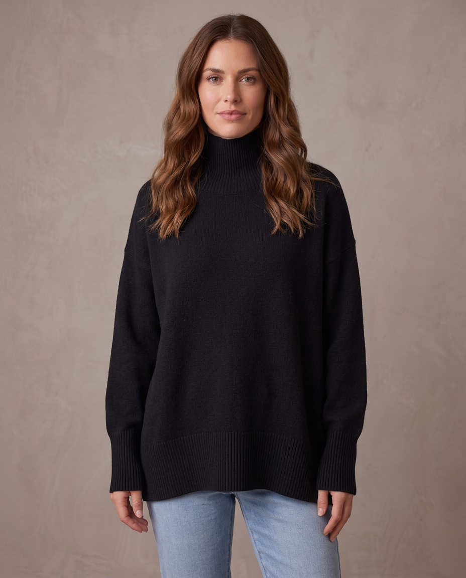 Jersey largo de cuello alto Rocío - Negro