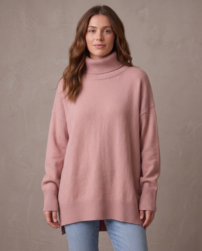 Jersey largo de cuello alto Rocío - Rosa palo