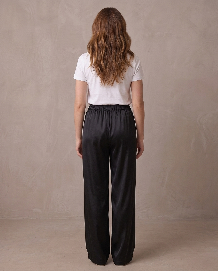 Pantalón ancho satinado de cintura elástica Begoña, otra vista - Negro