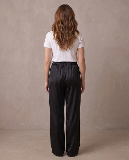Pantalón ancho satinado de cintura elástica Begoña, otra vista - Negro