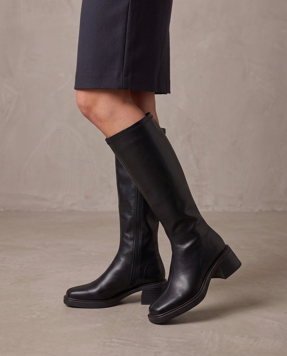 Botas altas de tacón ancho Cristina, vista lateral - Negro