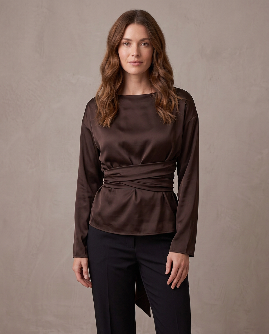 Blusa satinada con lazada Victoria - Chocolate