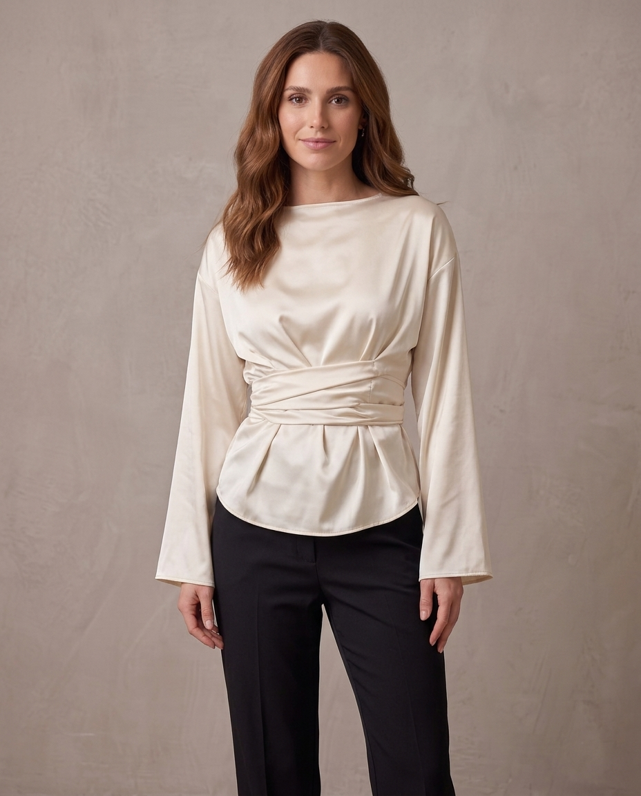 Blusa satinada con lazada Victoria - Champán