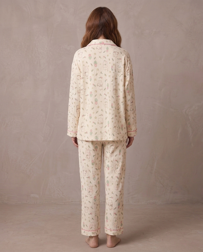 Pijama de punto suave Noelia, otra vista - Crema flores