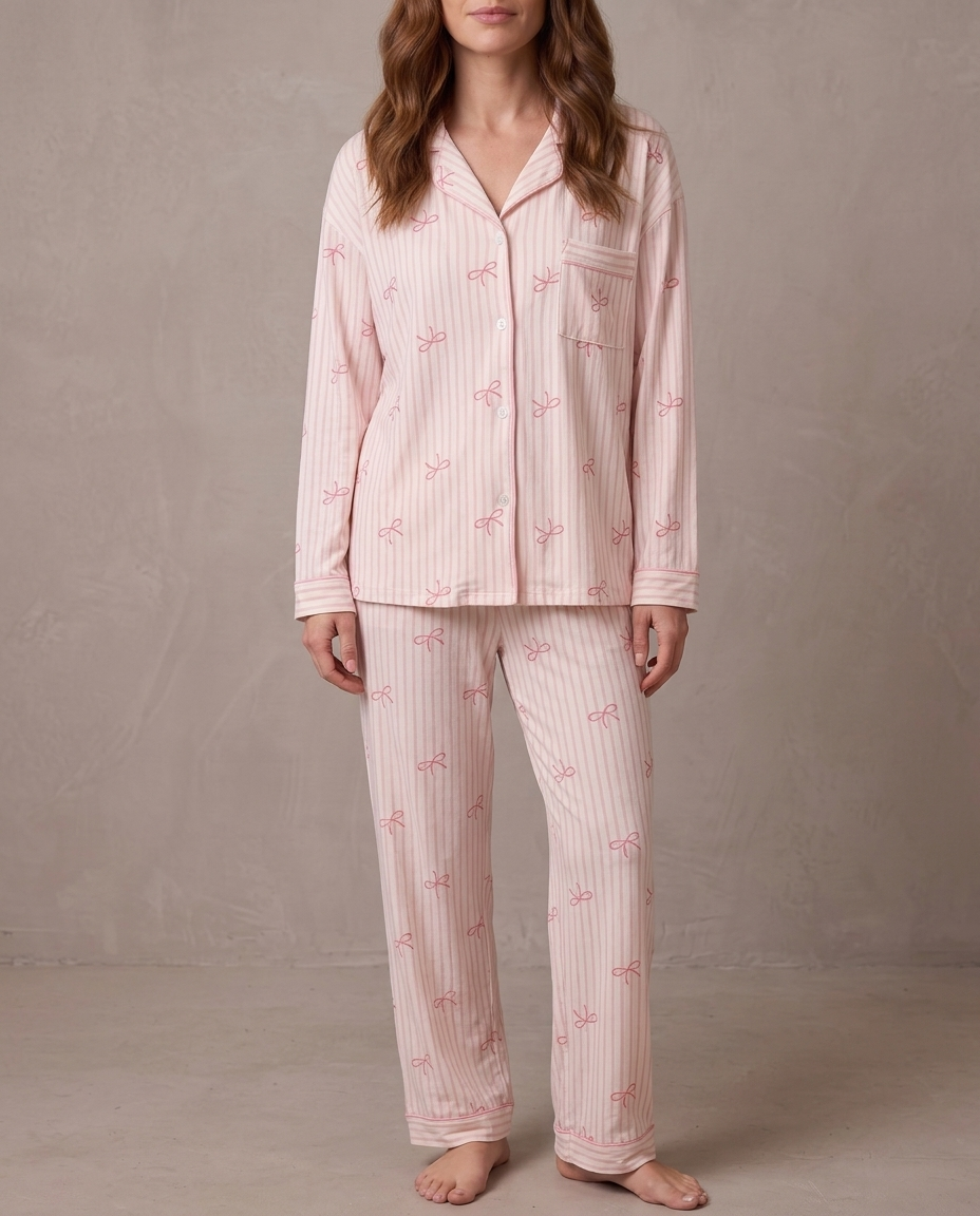 Pijama de punto suave Noelia - Rayas rosa