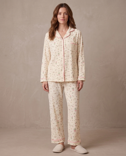 Pijama de punto suave Noelia - Crema flores