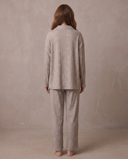 Pijama de punto suave Noelia, otra vista - Gris flores