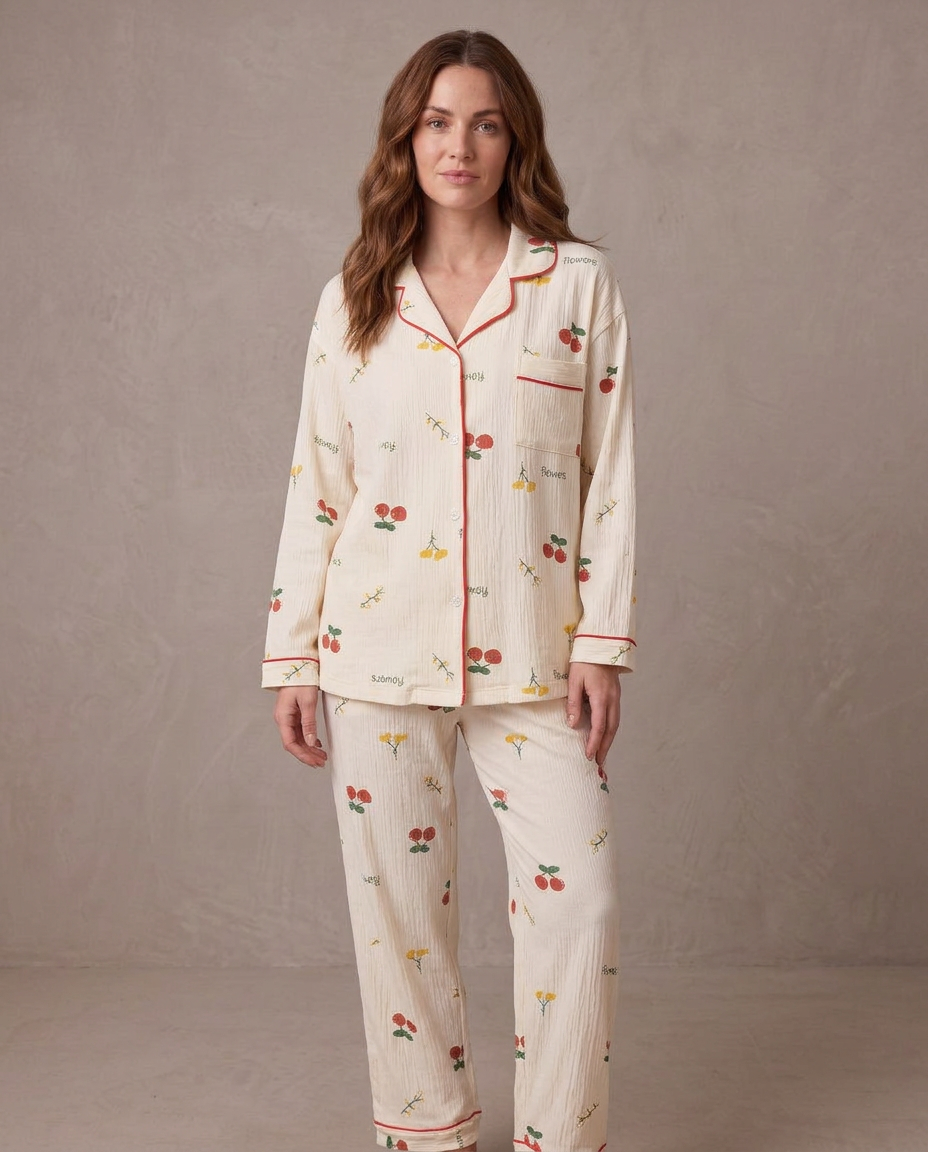Pijama de punto suave Noelia - Cerezas