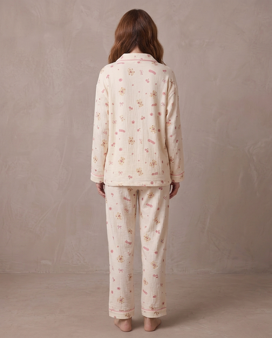 Pijama de punto suave Noelia, otra vista - Crema estampado