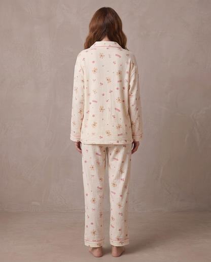 Pijama de punto suave Noelia, otra vista - Crema estampado