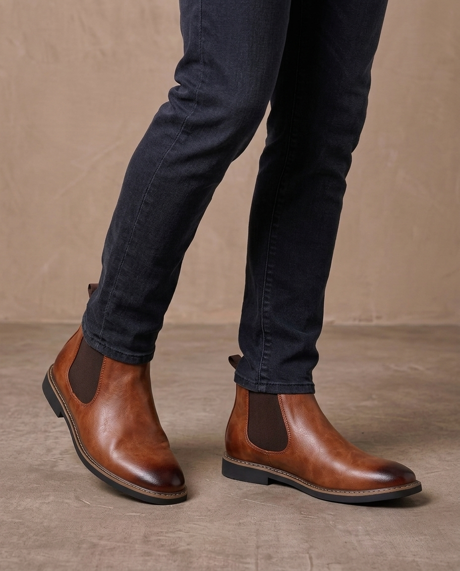 Botas Chelsea de piel sintética Javier, detalle - Marrón