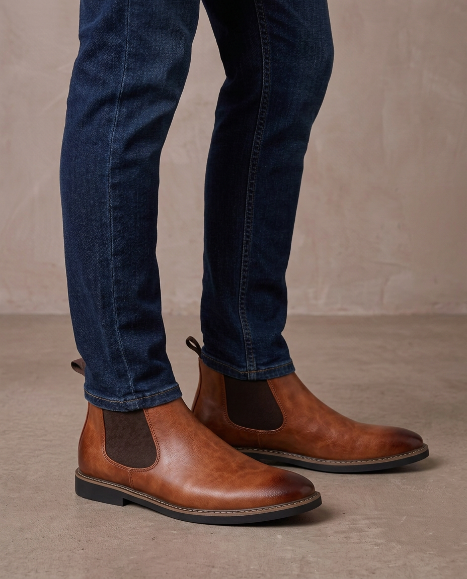 Botas Chelsea de piel sintética Javier, vista lateral - Marrón