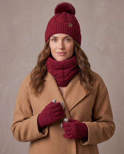 Set de invierno gorro, cuello y guantes Lía - Rojo