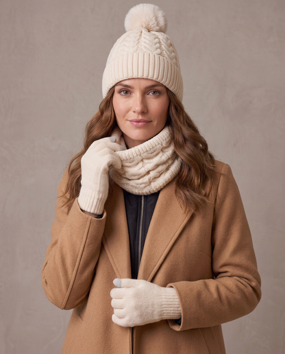 Set de invierno gorro, cuello y guantes Lía - Beige