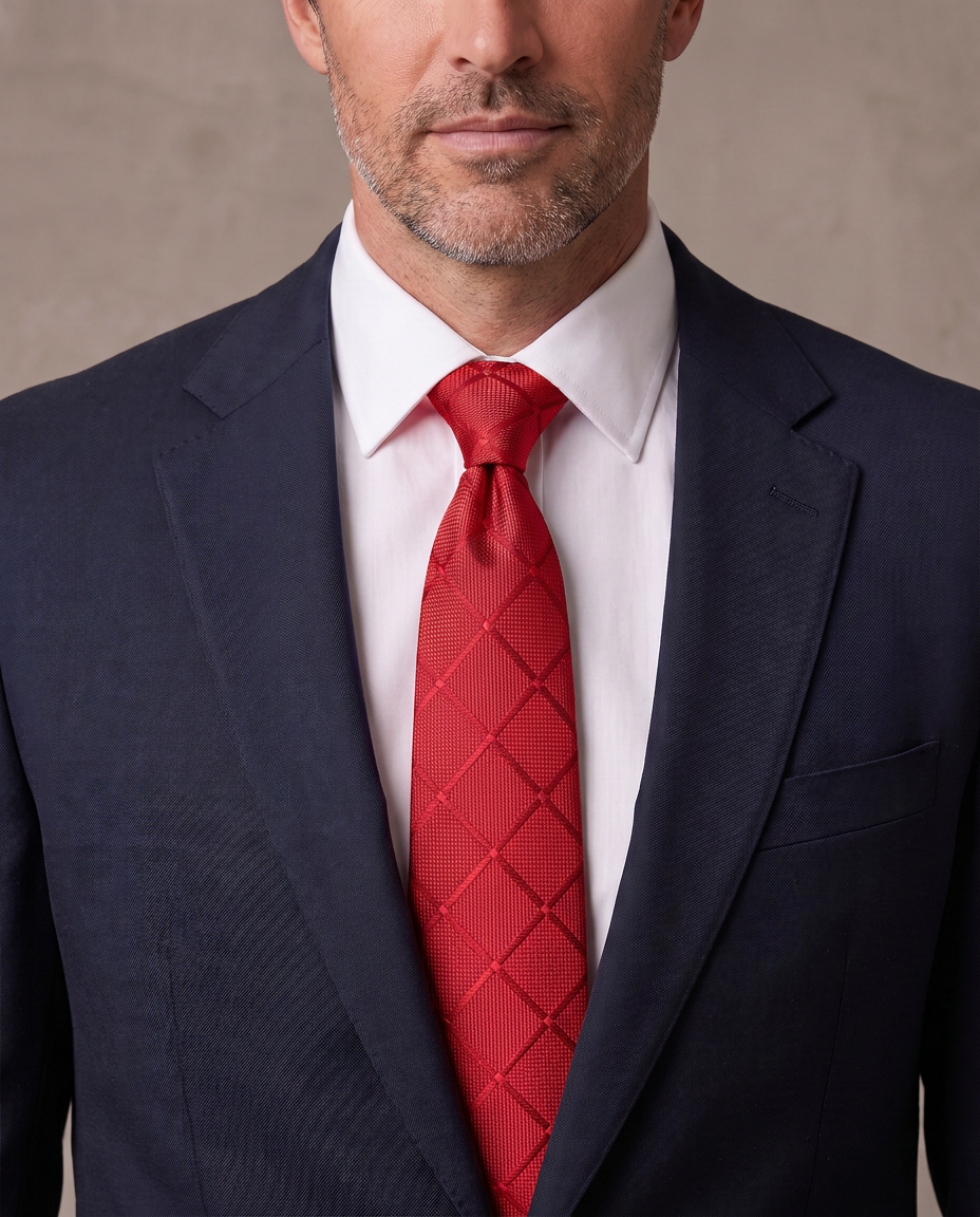 Corbata jacquard Hugo, vista frontal - Rojo