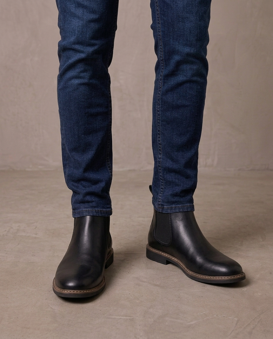 Botas Chelsea de piel sintética Javier, vista de frente - Negro