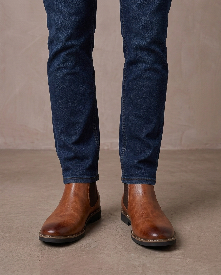 Botas Chelsea de piel sintética Javier, vista de frente - Marrón