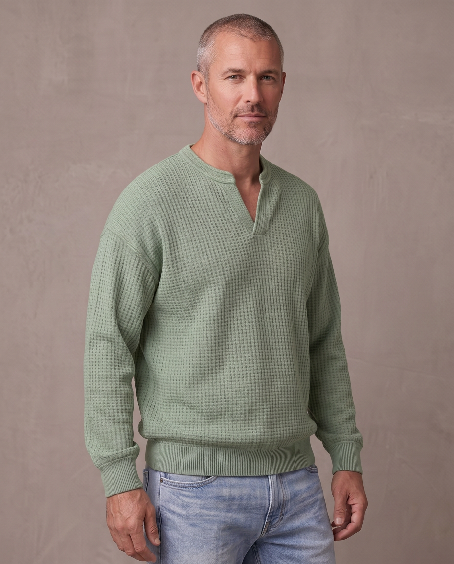 Jersey de gofre efecto capas Iker, vista de tres cuartos - Verde claro