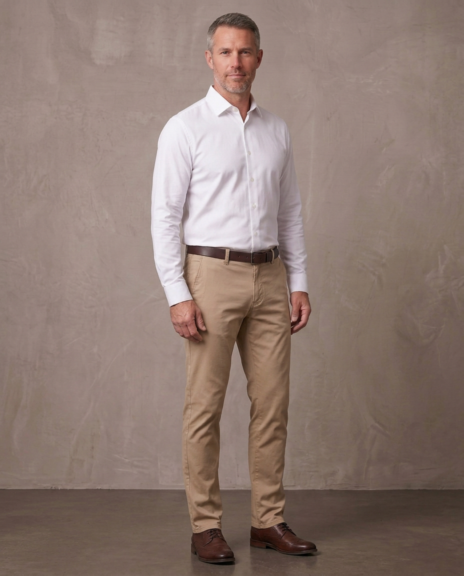 Pantalón chino elástico Pablo, vista de cuerpo entero - Beige