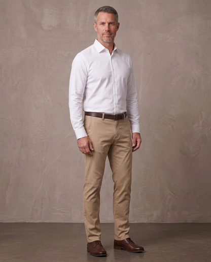 Pantalón chino elástico Pablo, vista de cuerpo entero - Beige
