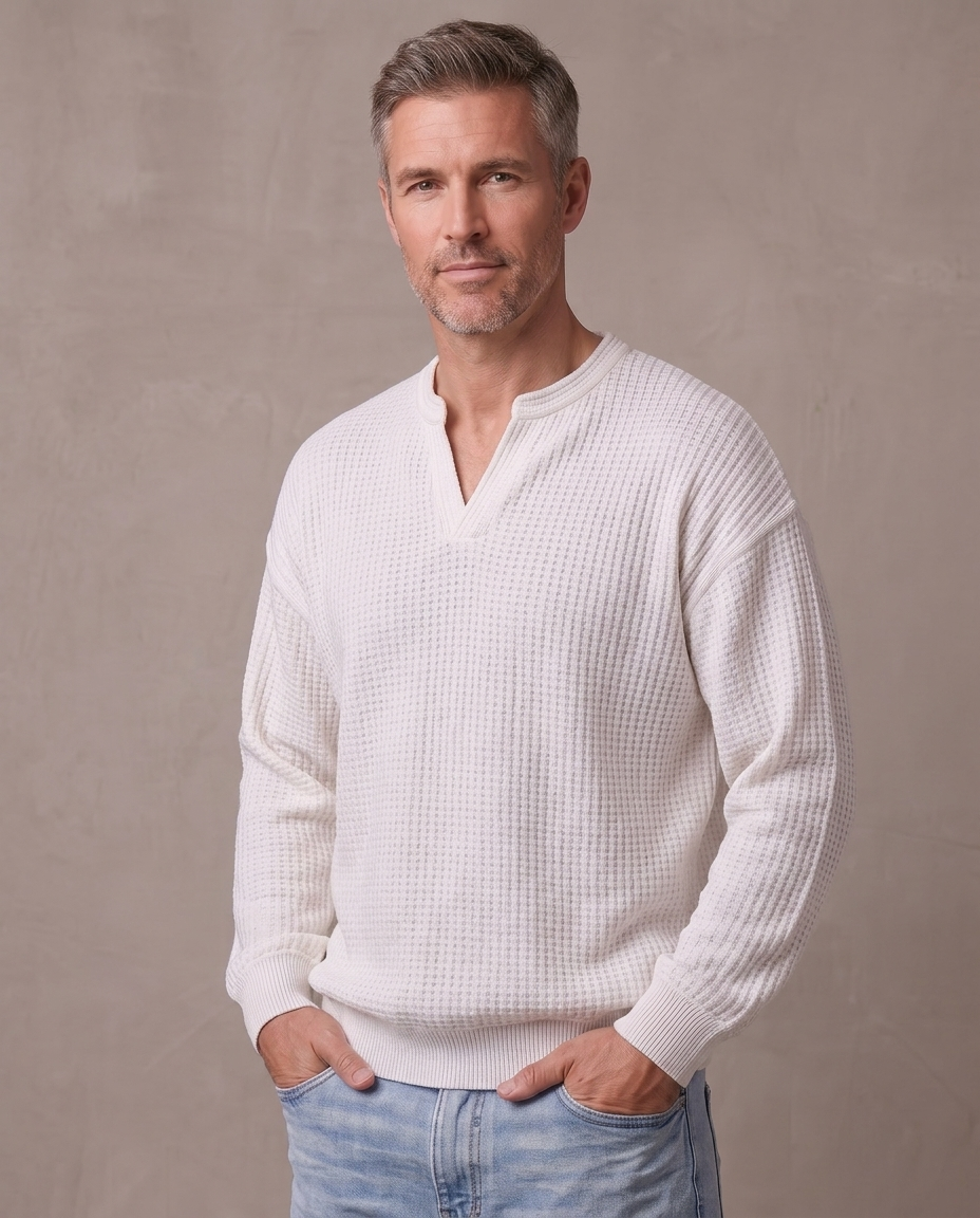 Jersey de gofre efecto capas Iker, vista de tres cuartos - Blanco