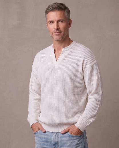 Jersey de gofre efecto capas Iker, vista de tres cuartos - Blanco