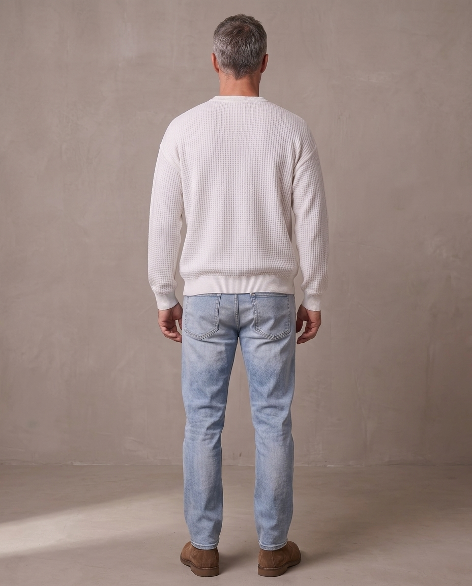 Jersey de gofre efecto capas Iker, vista de espalda - Blanco