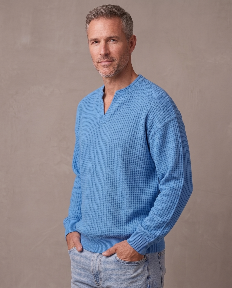 Jersey de gofre efecto capas Iker, vista de tres cuartos - Azul cielo