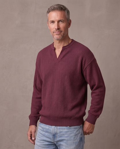 Jersey de gofre efecto capas Iker, vista de tres cuartos - Granate