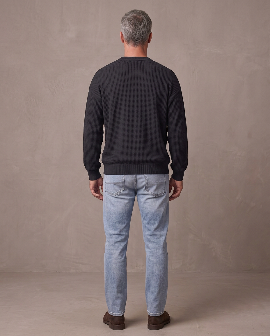 Jersey de gofre efecto capas Iker, vista de espalda - Negro