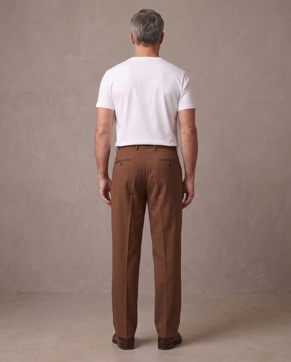 Pantalón de vestir de pinzas Aurelio, vista de espalda - Marrón