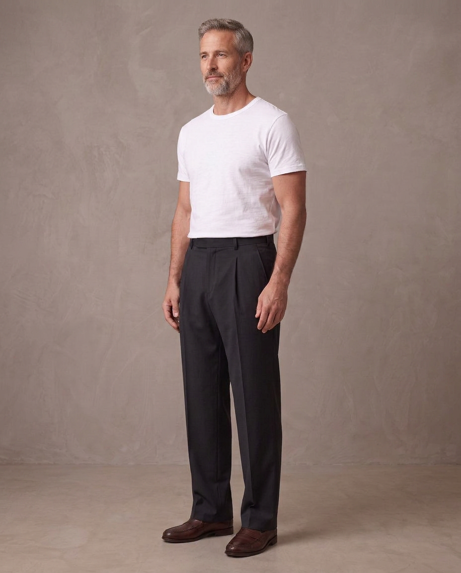 Pantalón de vestir de pinzas Aurelio, vista de tres cuartos - Negro