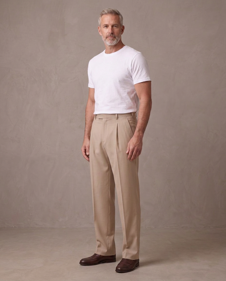 Pantalón de vestir de pinzas Aurelio, vista de tres cuartos - Beige