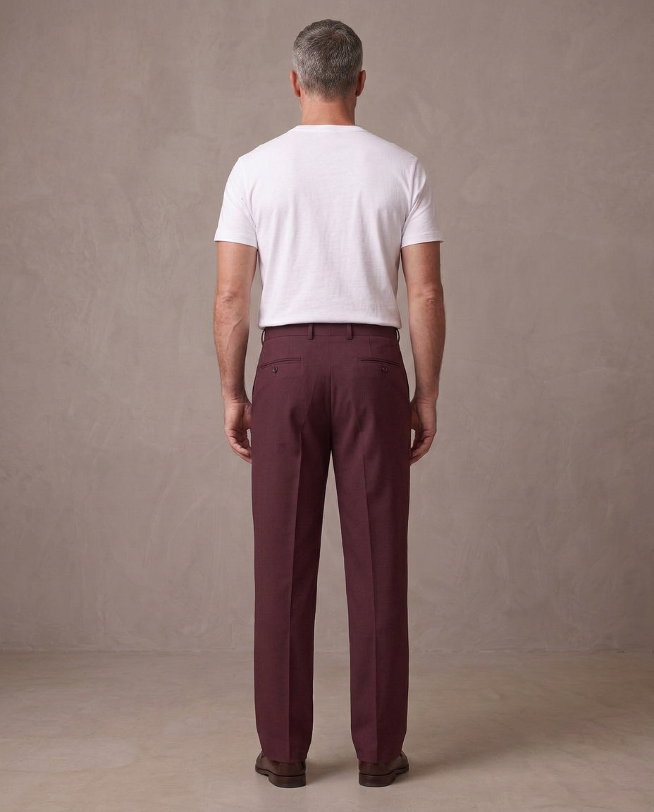 Pantalón de vestir de pinzas Aurelio, vista de espalda - Burdeos